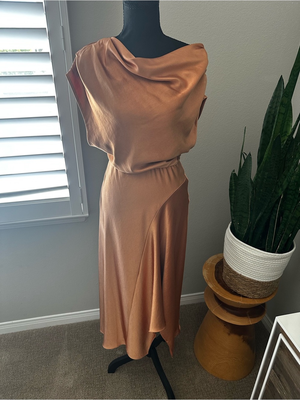 A.L.C. One-Shoulder Satin Dress in Copper - Picture 4 of 10